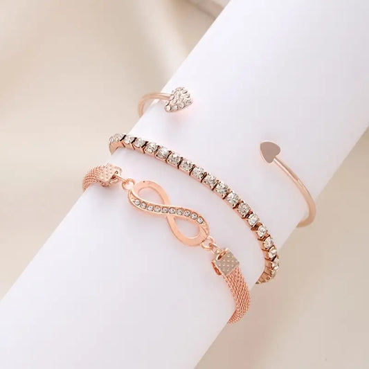 Heart-shaped Open Bangle, Designed With Creative Retro Bracelet Set Of Three 3 Pcs