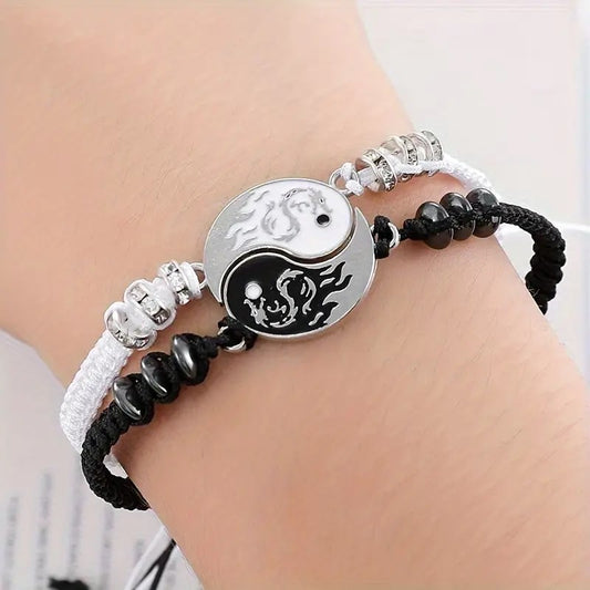 Trendy Black & White Friendship Bracelet Bangle