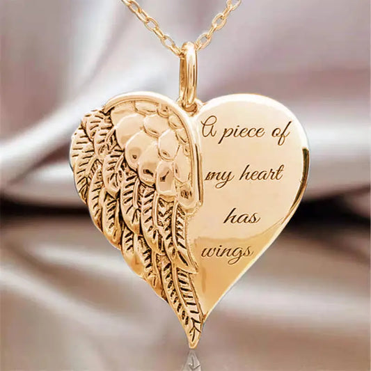 Cross-border Jewelry New Style I Have A Pair Of Wings In My Heart Hanging Angel Wings Heart-shaped Necklace